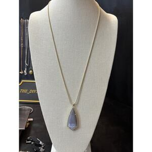 Kendra Scott Gold Tone Geometric Stone Pendant Necklace Long Chain NWOT